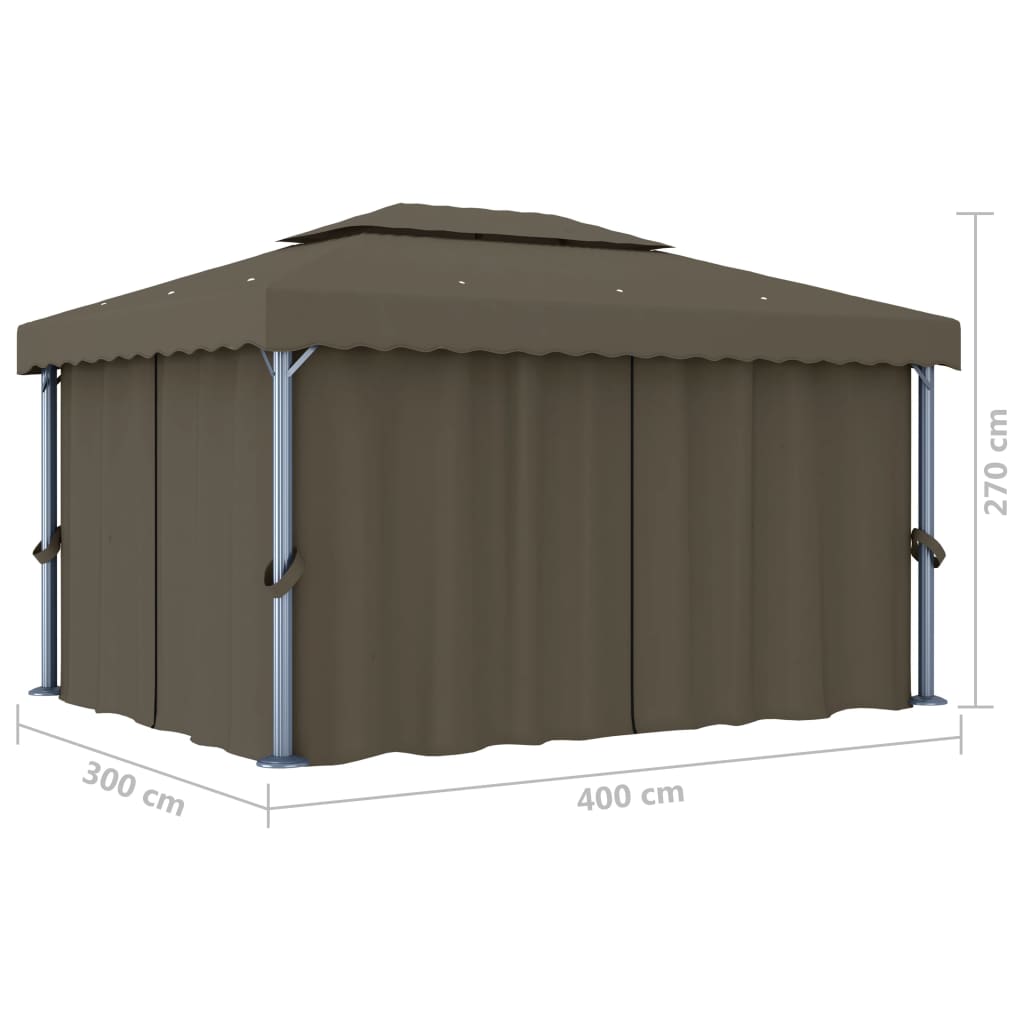 Prieel met gordijn en LED-lichtslinger 4x3 m taupe is nu te koop bij PeponiXL, paradijselijk wonen!