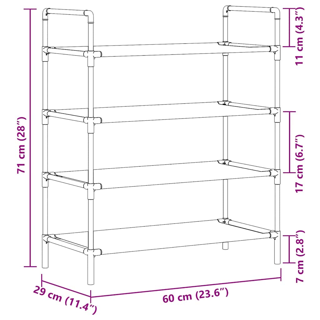 Schoenenrek met 4 schappen metaal en nonwoven stof zilverkleur is nu te koop bij PeponiXL, paradijselijk wonen!