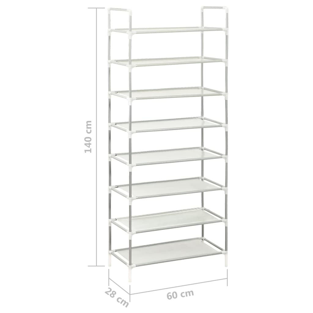 Schoenenrek met 8 schappen metaal en nonwoven stof zilverkleur is nu te koop bij PeponiXL, paradijselijk wonen!