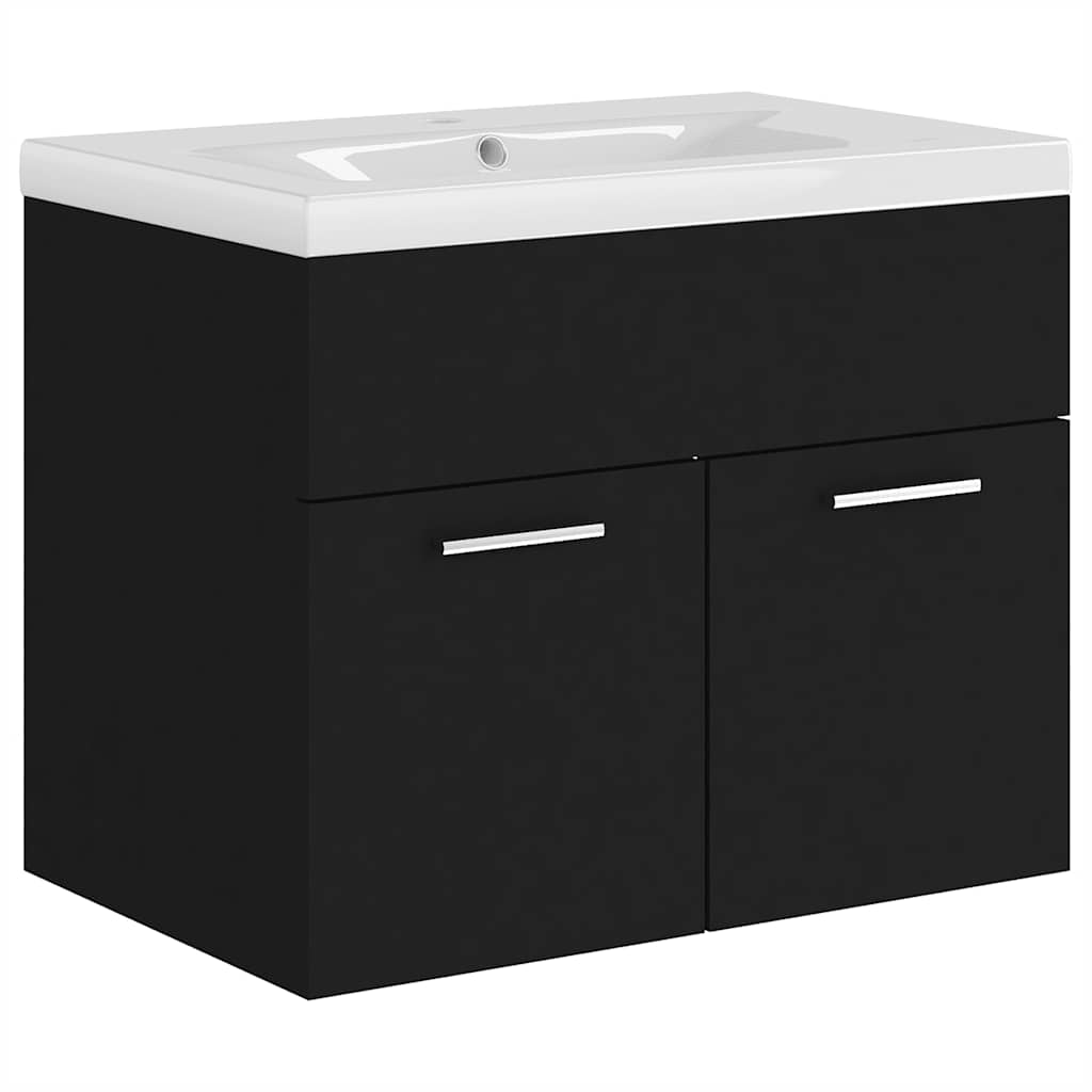 Wastafelkast met ingebouwde wastafel spaanplaat zwart is nu te koop bij PeponiXL, paradijselijk wonen!