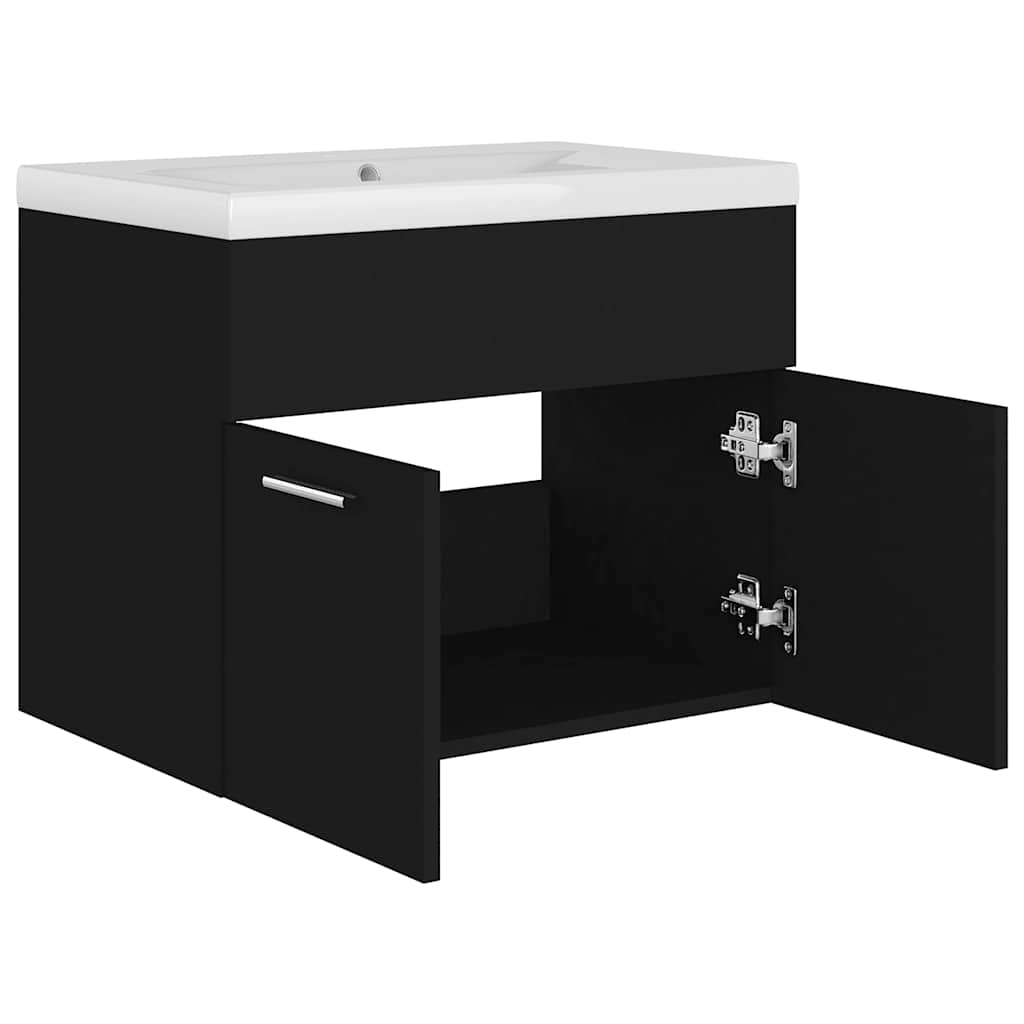 Wastafelkast met ingebouwde wastafel spaanplaat zwart is nu te koop bij PeponiXL, paradijselijk wonen!
