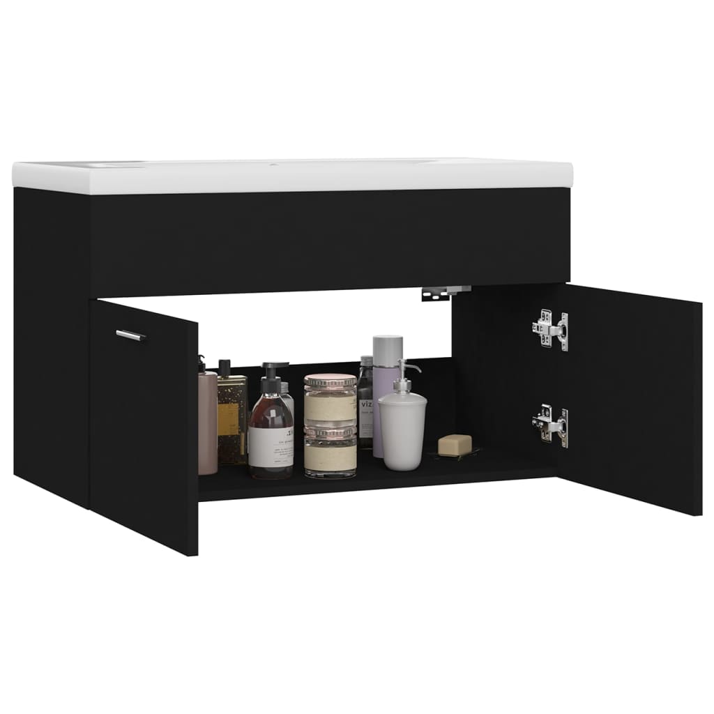 Wastafelkast met ingebouwde wastafel bewerkt hout zwart is nu te koop bij PeponiXL, paradijselijk wonen!