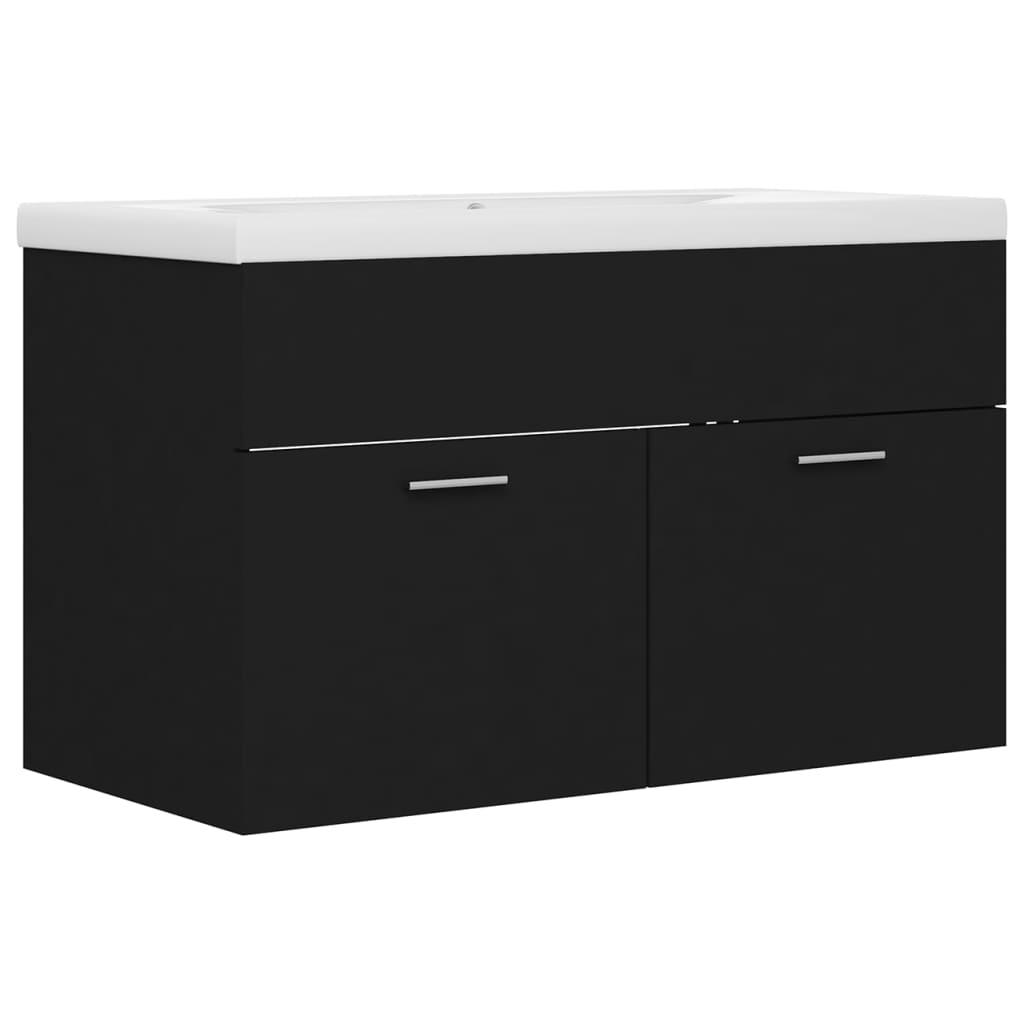 Wastafelkast met ingebouwde wastafel bewerkt hout zwart is nu te koop bij PeponiXL, paradijselijk wonen!