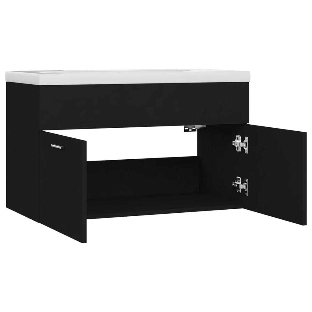 Wastafelkast met ingebouwde wastafel bewerkt hout zwart is nu te koop bij PeponiXL, paradijselijk wonen!