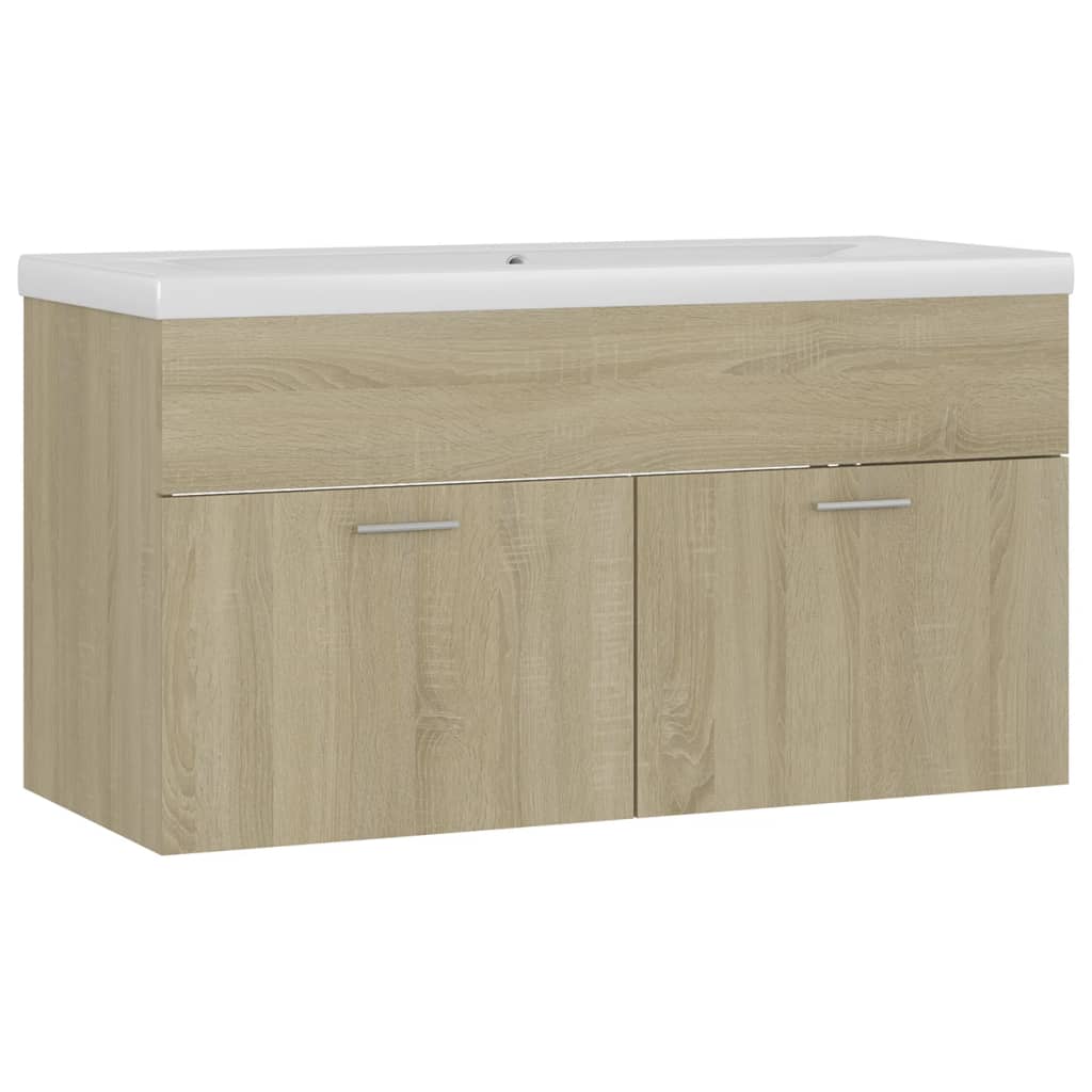 Wastafelkast met ingebouwde wastafel bewerkt hout sonoma eiken is nu te koop bij PeponiXL, paradijselijk wonen!