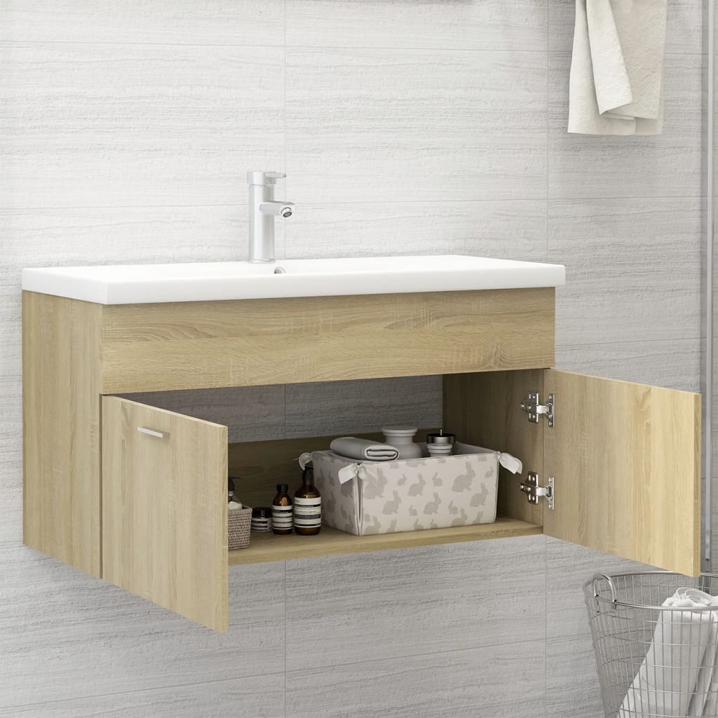 Wastafelkast met ingebouwde wastafel bewerkt hout sonoma eiken is nu te koop bij PeponiXL, paradijselijk wonen!