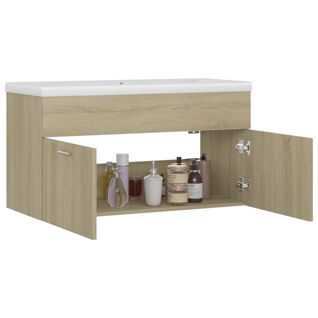 Wastafelkast met ingebouwde wastafel bewerkt hout sonoma eiken is nu te koop bij PeponiXL, paradijselijk wonen!
