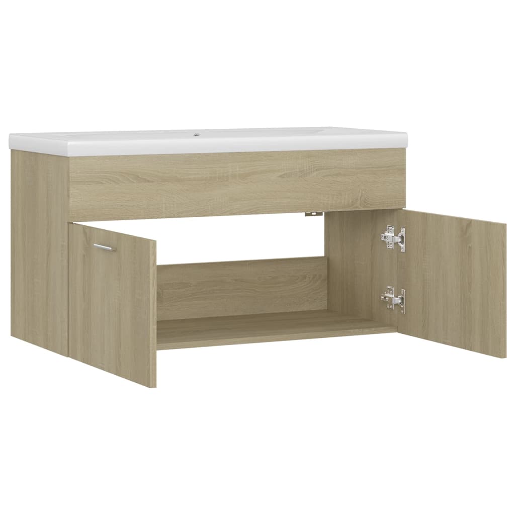 Wastafelkast met ingebouwde wastafel bewerkt hout sonoma eiken is nu te koop bij PeponiXL, paradijselijk wonen!