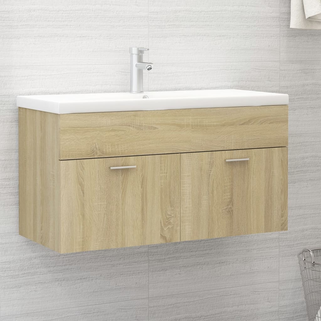 Wastafelkast met ingebouwde wastafel bewerkt hout sonoma eiken is nu te koop bij PeponiXL, paradijselijk wonen!