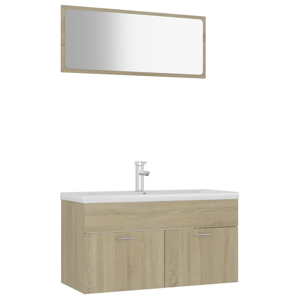 Badkamermeubelset bewerkt hout sonoma eikenkleurig is nu te koop bij PeponiXL, paradijselijk wonen!