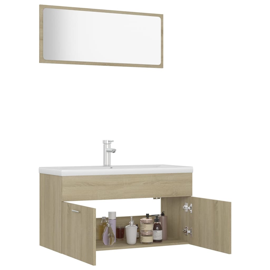 Badkamermeubelset bewerkt hout sonoma eikenkleurig is nu te koop bij PeponiXL, paradijselijk wonen!