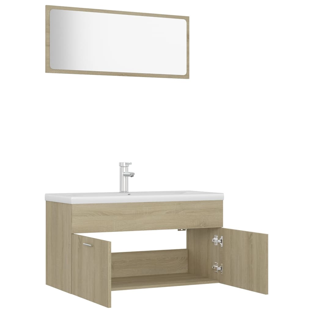 Badkamermeubelset bewerkt hout sonoma eikenkleurig is nu te koop bij PeponiXL, paradijselijk wonen!