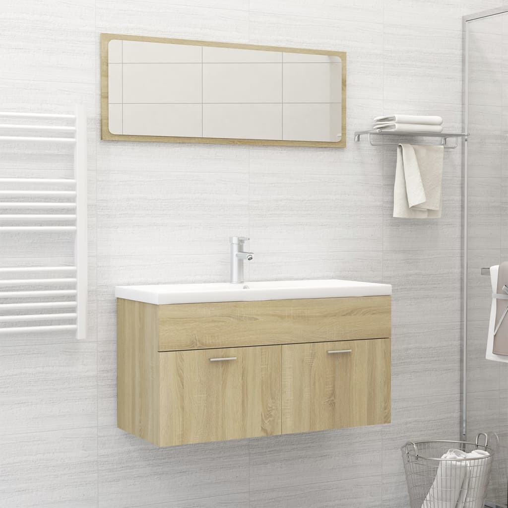 Badkamermeubelset bewerkt hout sonoma eikenkleurig is nu te koop bij PeponiXL, paradijselijk wonen!