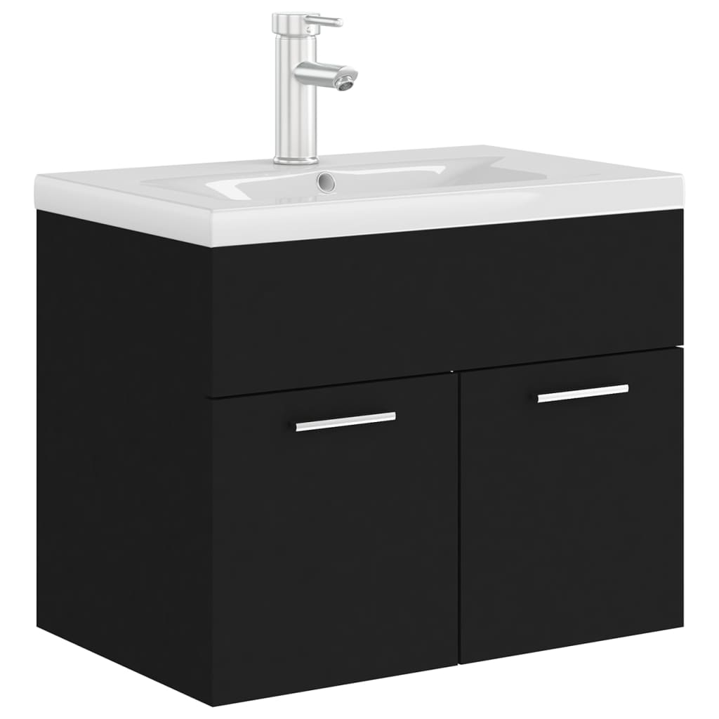 Wastafelkast met ingebouwde wastafel spaanplaat zwart is nu te koop bij PeponiXL, paradijselijk wonen!