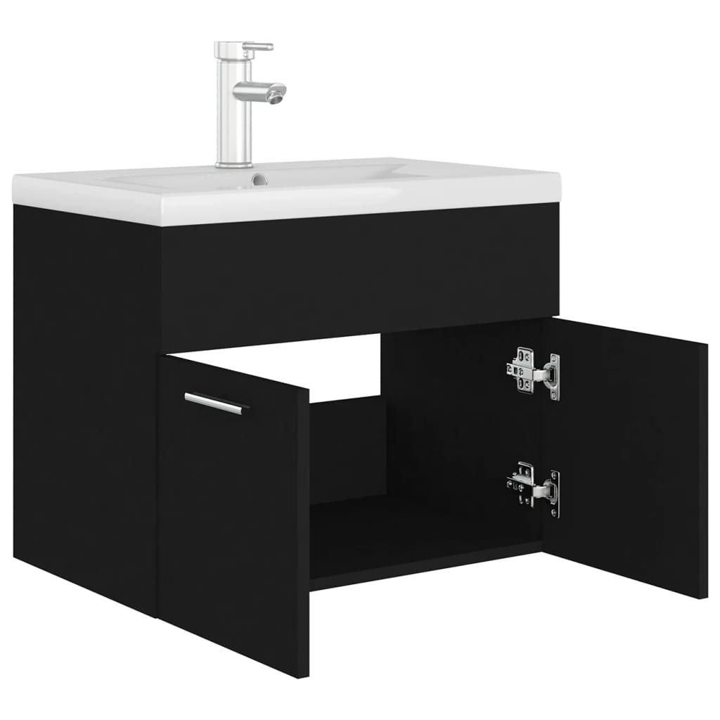 Wastafelkast met ingebouwde wastafel spaanplaat zwart is nu te koop bij PeponiXL, paradijselijk wonen!