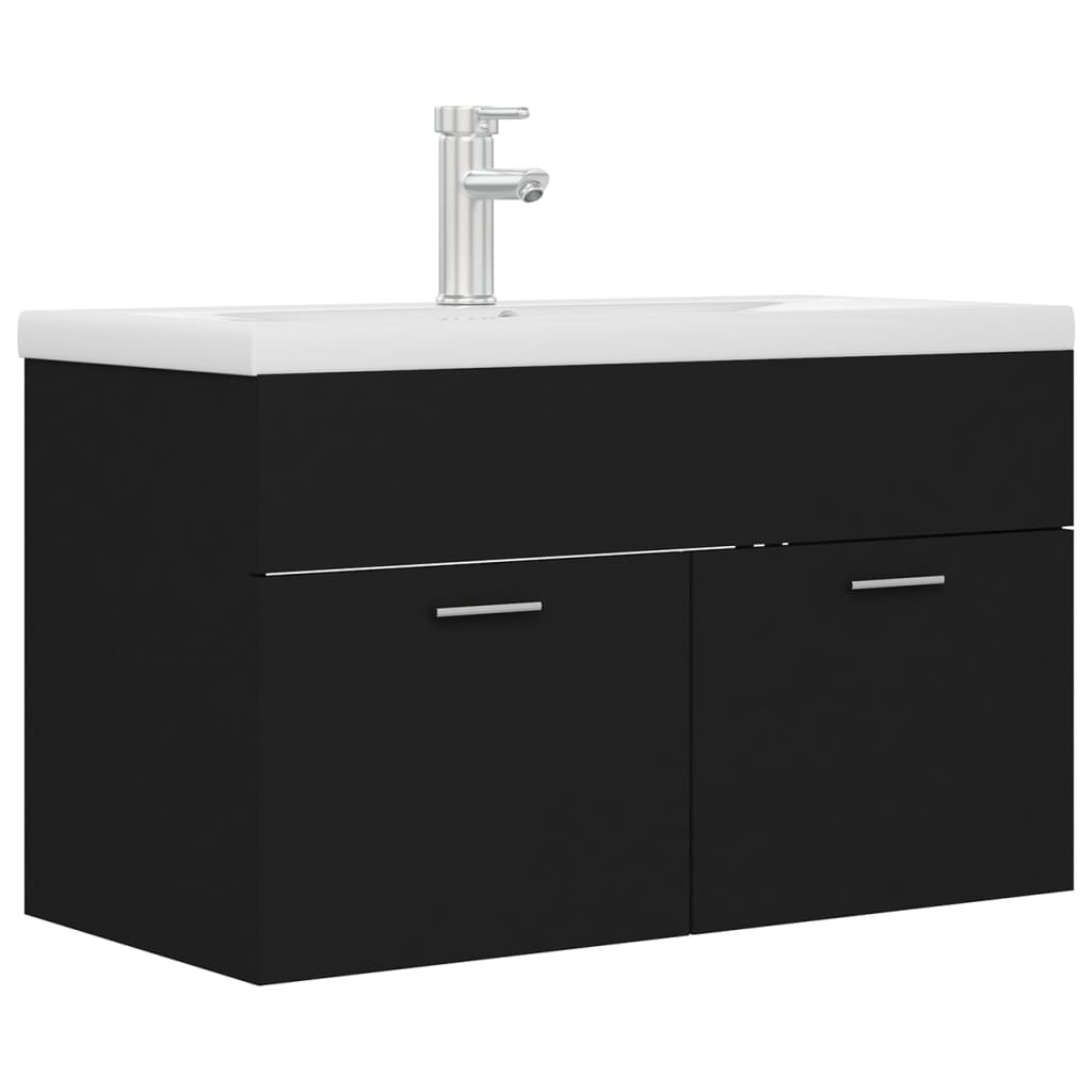 Wastafelkast met ingebouwde wastafel bewerkt hout zwart is nu te koop bij PeponiXL, paradijselijk wonen!