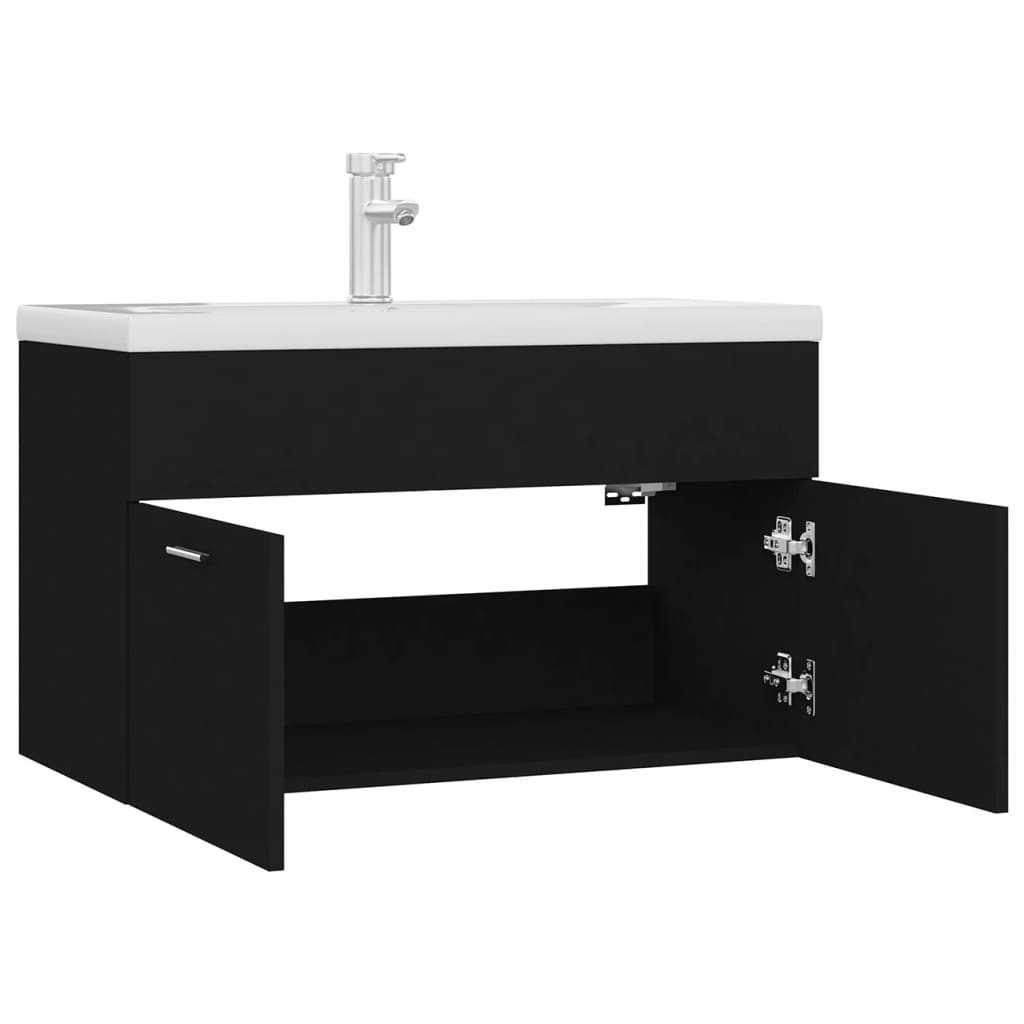 Wastafelkast met ingebouwde wastafel bewerkt hout zwart is nu te koop bij PeponiXL, paradijselijk wonen!