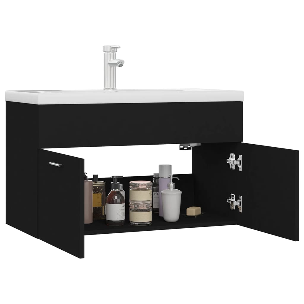 Wastafelkast met ingebouwde wastafel bewerkt hout zwart is nu te koop bij PeponiXL, paradijselijk wonen!