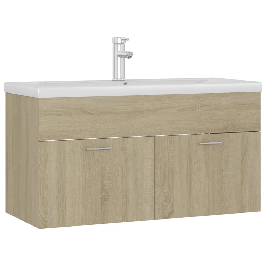 Wastafelkast met ingebouwde wastafel bewerkt hout sonoma eiken is nu te koop bij PeponiXL, paradijselijk wonen!