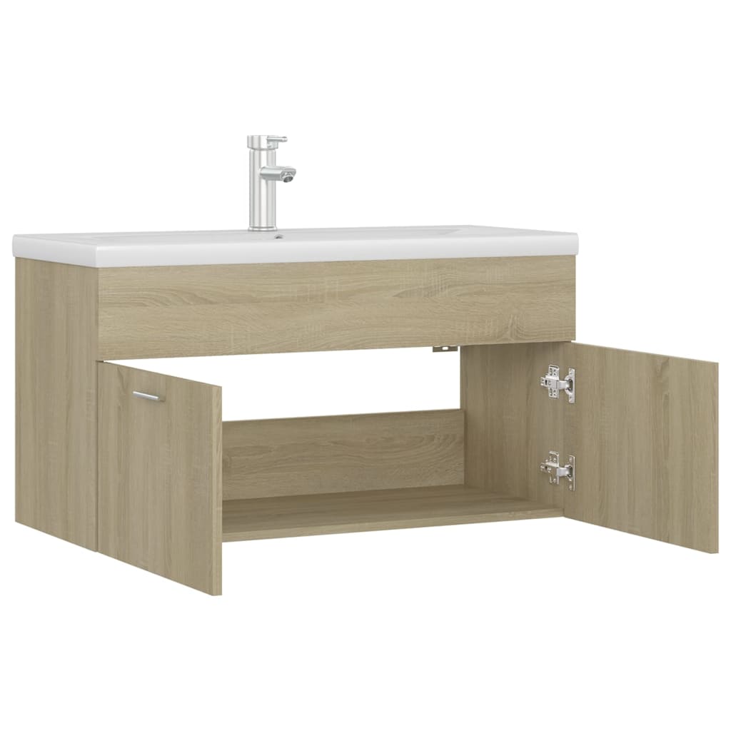 Wastafelkast met ingebouwde wastafel bewerkt hout sonoma eiken is nu te koop bij PeponiXL, paradijselijk wonen!