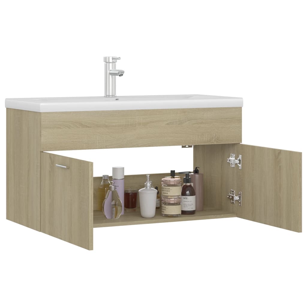 Wastafelkast met ingebouwde wastafel bewerkt hout sonoma eiken is nu te koop bij PeponiXL, paradijselijk wonen!