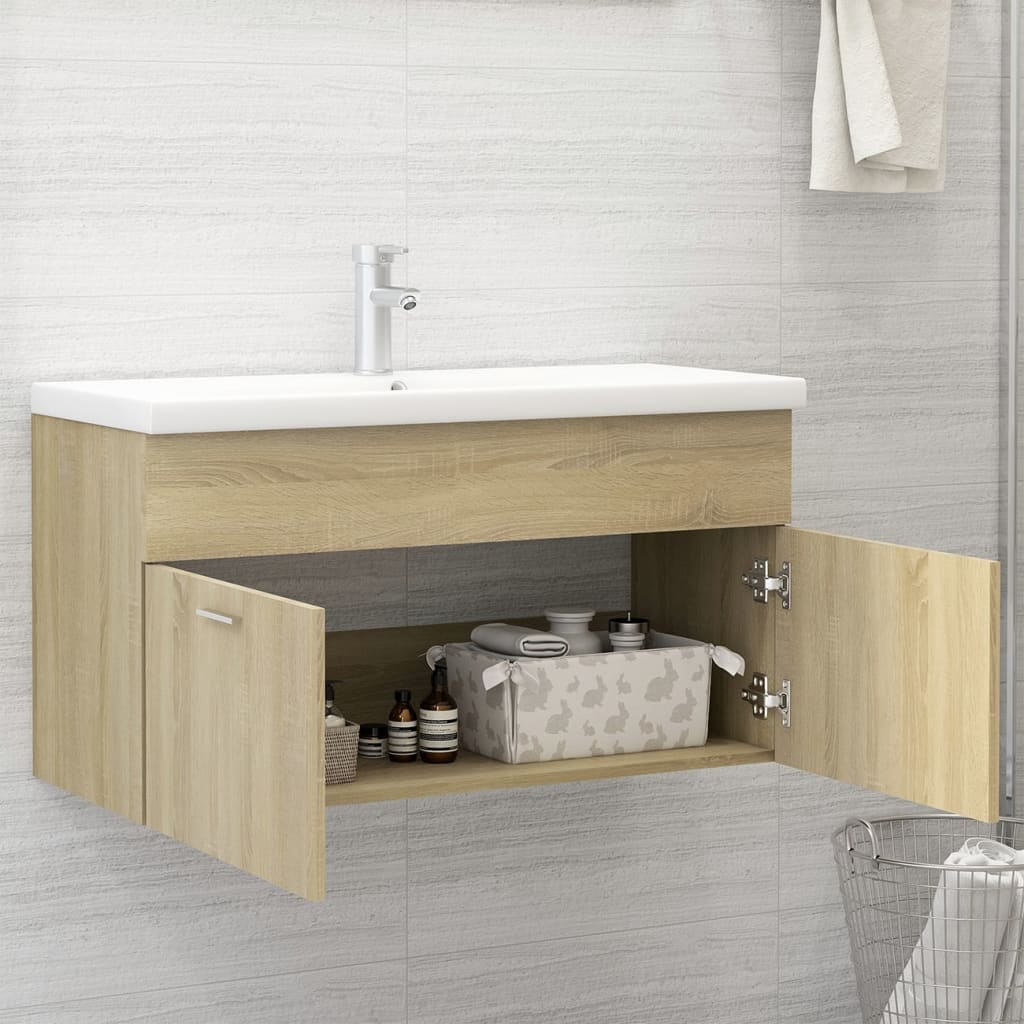 Wastafelkast met ingebouwde wastafel bewerkt hout sonoma eiken is nu te koop bij PeponiXL, paradijselijk wonen!