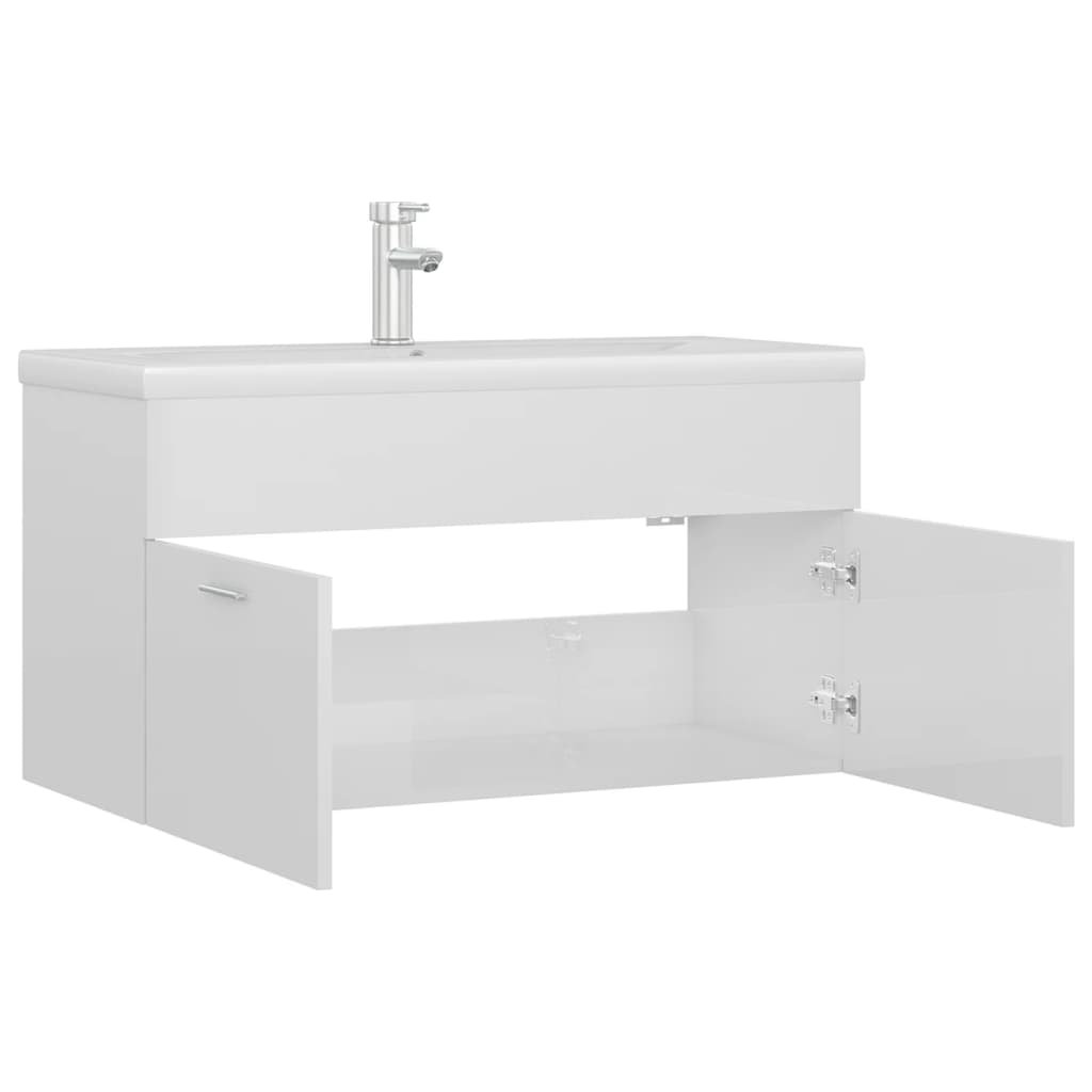 Wastafelkast met ingebouwde wastafel bewerkt hout hoogglans wit is nu te koop bij PeponiXL, paradijselijk wonen!