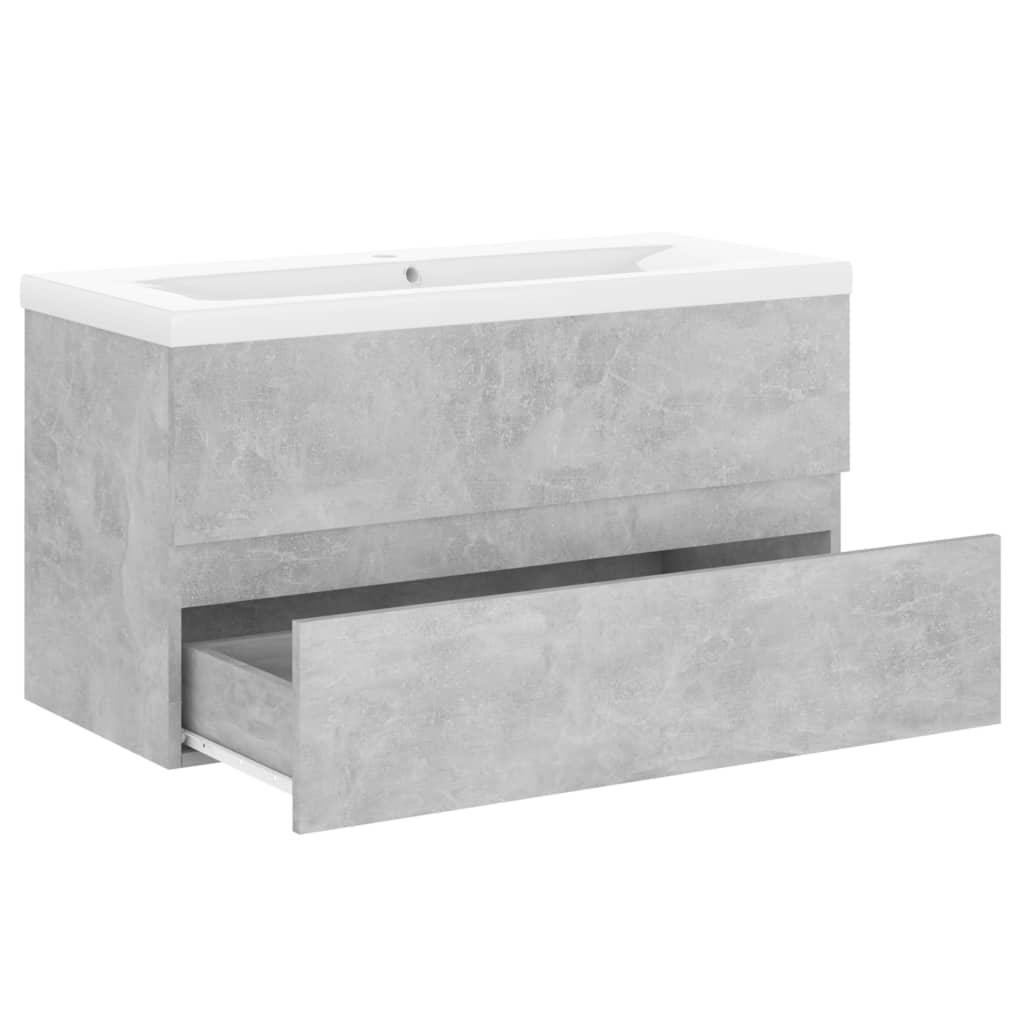 Wastafelkast met ingebouwde wastafel bewerkt hout betongrijs is nu te koop bij PeponiXL, paradijselijk wonen!