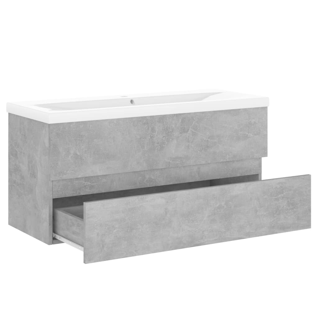 Wastafelkast met ingebouwde wastafel bewerkt hout betongrijs is nu te koop bij PeponiXL, paradijselijk wonen!