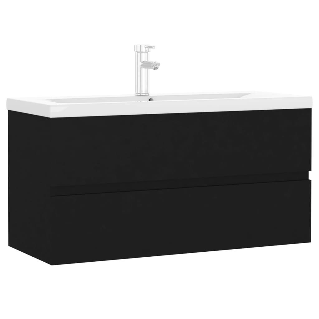Wastafelkast met ingebouwde wastafel spaanplaat zwart is nu te koop bij PeponiXL, paradijselijk wonen!