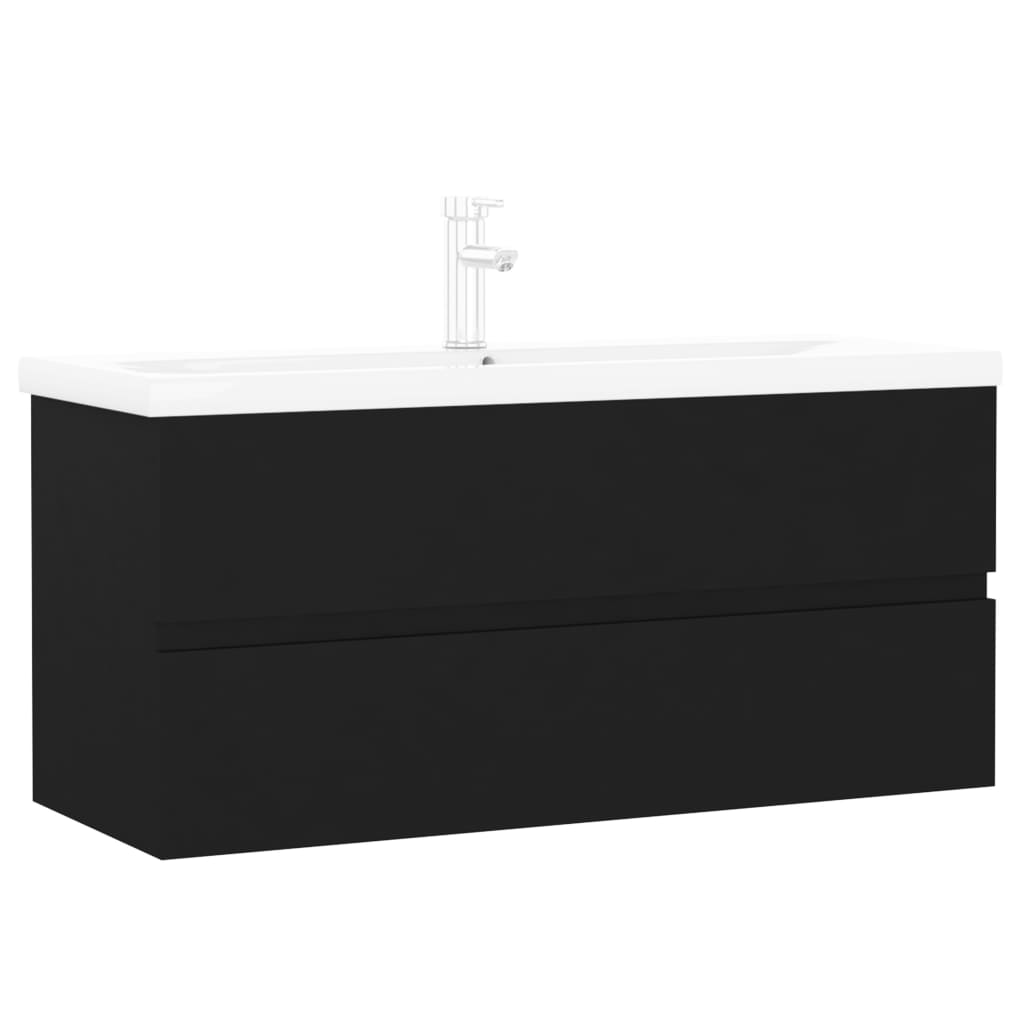 Wastafelkast met ingebouwde wastafel spaanplaat zwart is nu te koop bij PeponiXL, paradijselijk wonen!