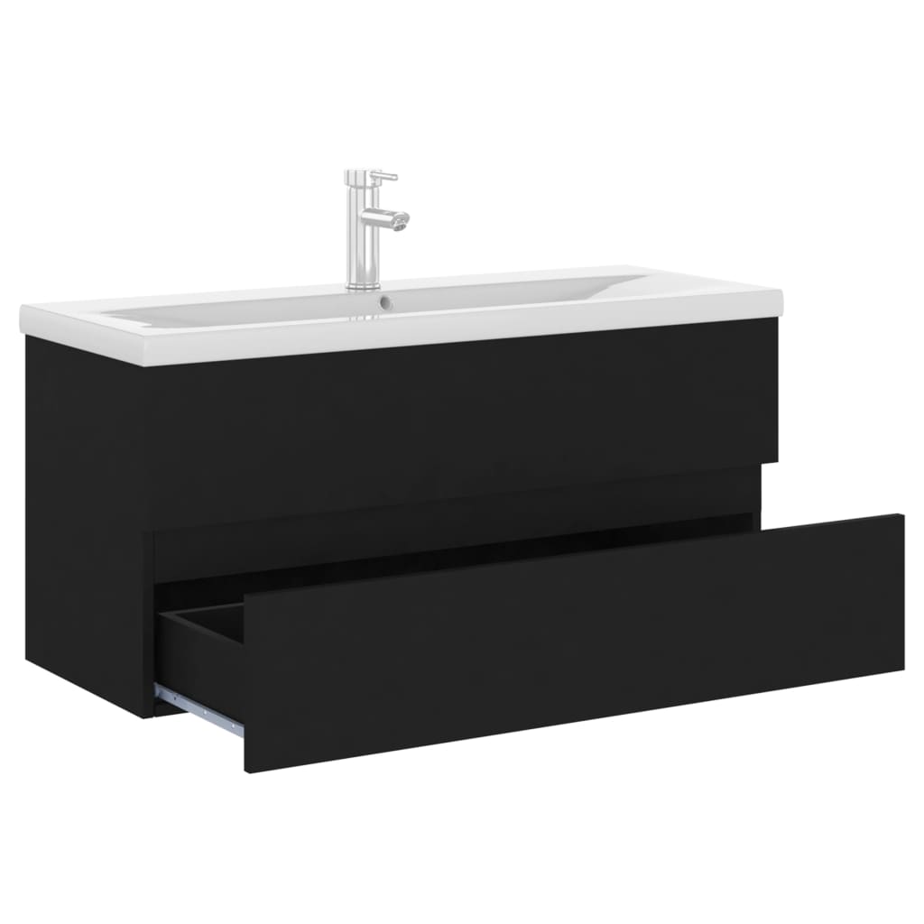 Wastafelkast met ingebouwde wastafel spaanplaat zwart is nu te koop bij PeponiXL, paradijselijk wonen!