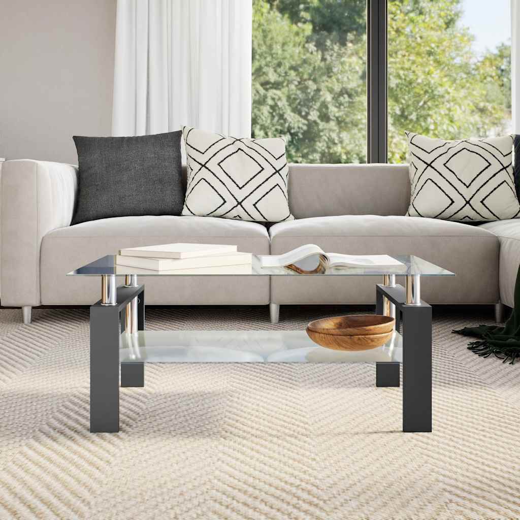 Salontafel 95x55x40 cm gehard glas transparant en zwart is nu te koop bij PeponiXL, paradijselijk wonen!