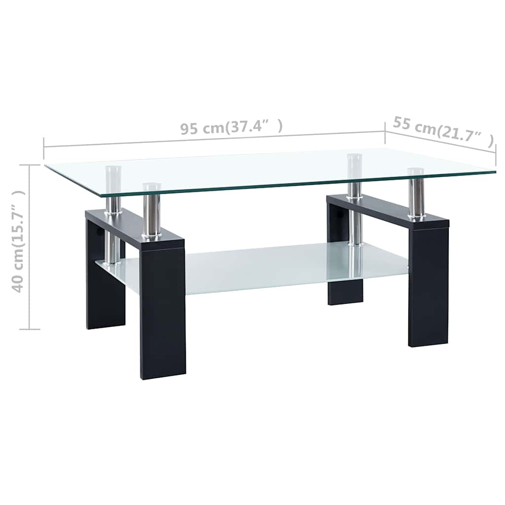 Salontafel 95x55x40 cm gehard glas transparant en zwart is nu te koop bij PeponiXL, paradijselijk wonen!