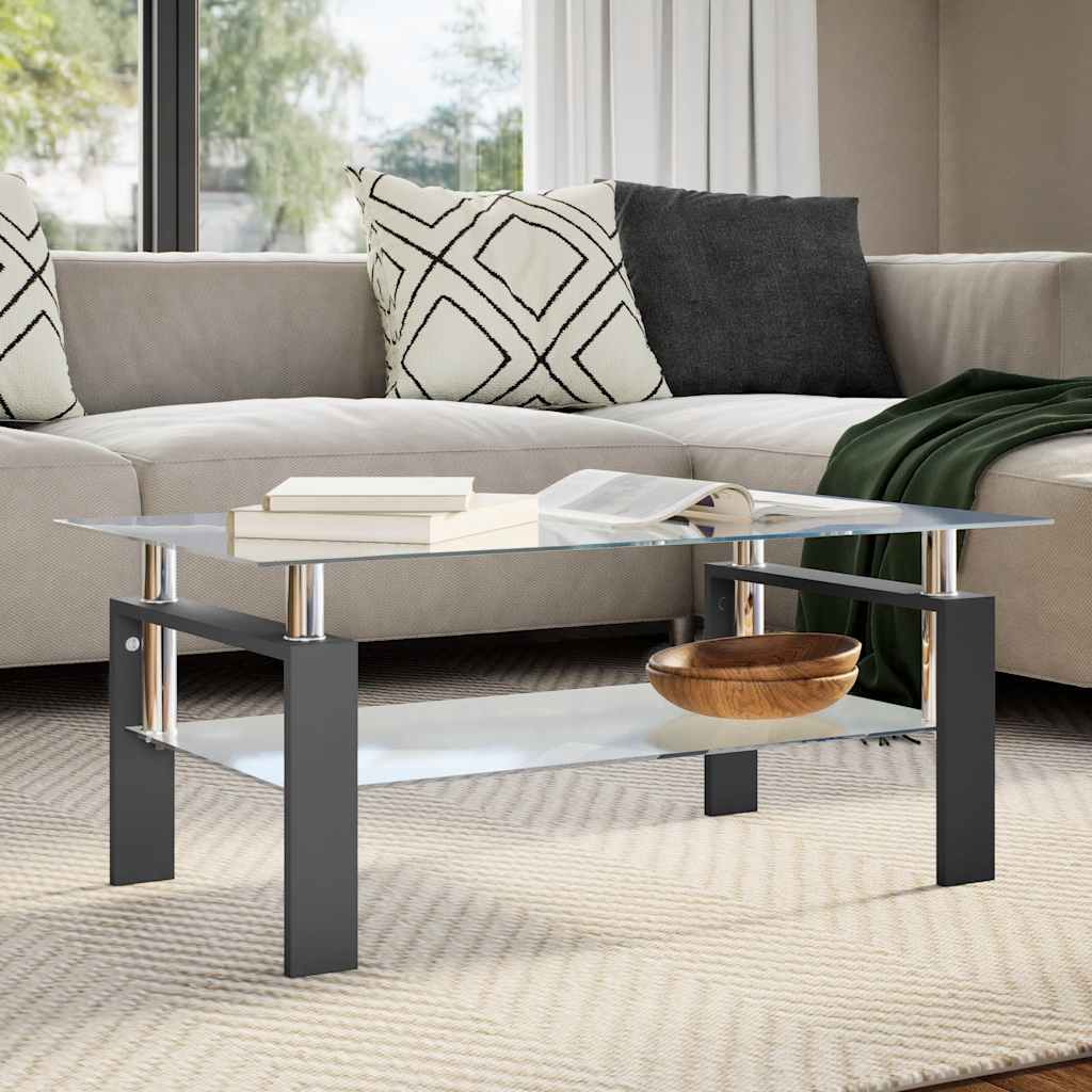Salontafel 95x55x40 cm gehard glas transparant en zwart is nu te koop bij PeponiXL, paradijselijk wonen!
