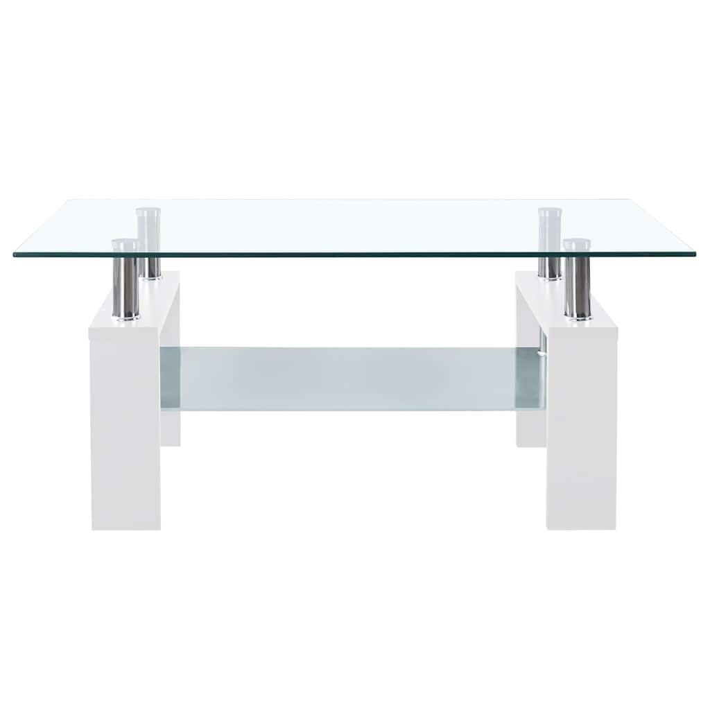 Salontafel 95x55x40 cm gehard glas transparant en wit