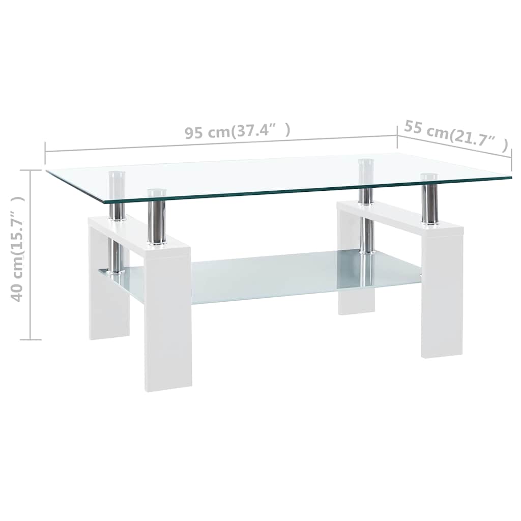 Salontafel 95x55x40 cm gehard glas transparant en wit