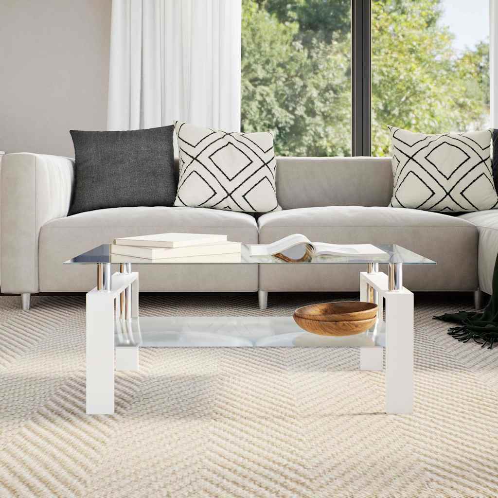 Salontafel 95x55x40 cm gehard glas transparant en wit