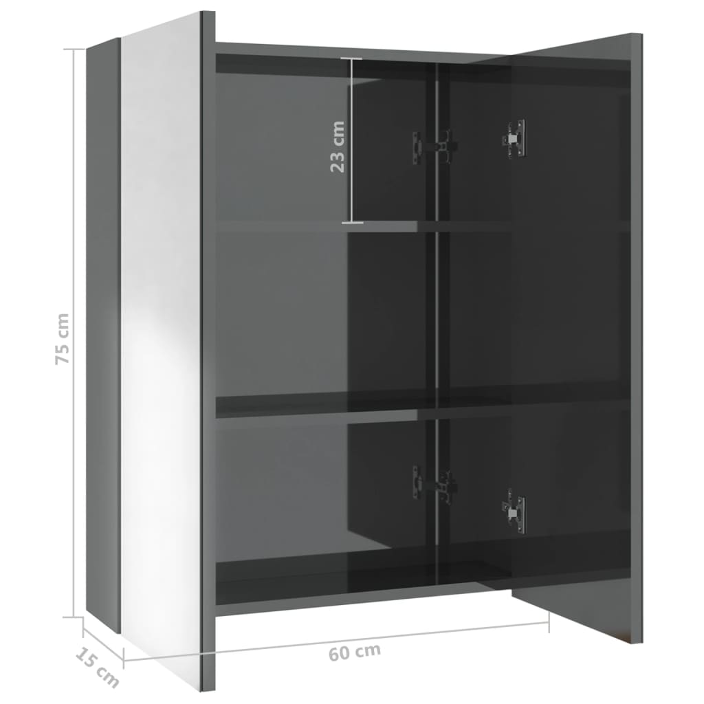 Badkamerkast met spiegel 60x15x75 cm MDF glanzend grijs is nu te koop bij PeponiXL, paradijselijk wonen!