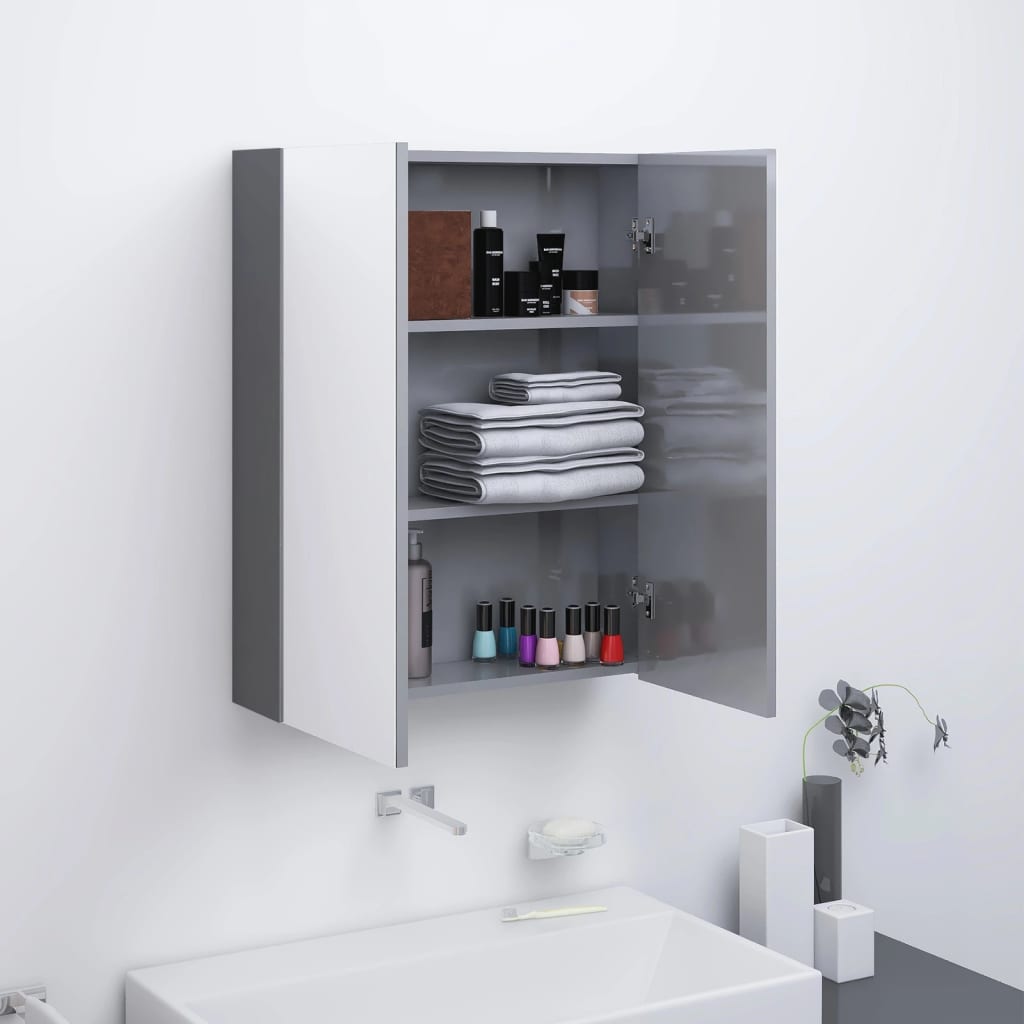 Badkamerkast met spiegel 60x15x75 cm MDF glanzend grijs is nu te koop bij PeponiXL, paradijselijk wonen!