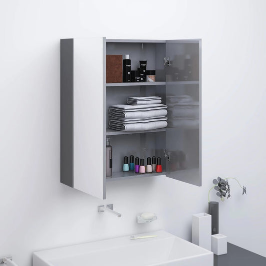 Badkamerkast met spiegel 60x15x75 cm MDF glanzend grijs is nu te koop bij PeponiXL, paradijselijk wonen!