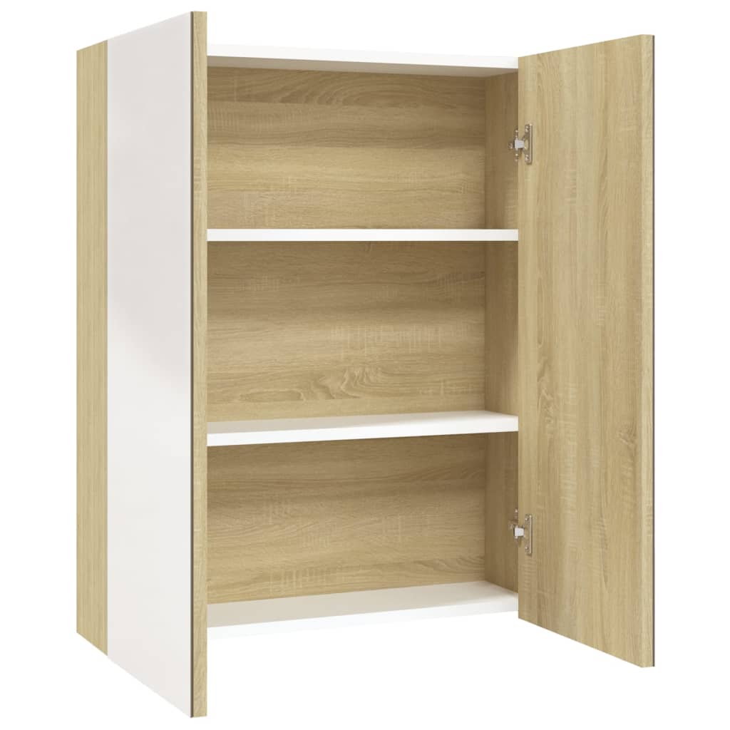 Badkamerkast met spiegel 60x15x75 cm MDF wit en eikenkleurig is nu te koop bij PeponiXL, paradijselijk wonen!