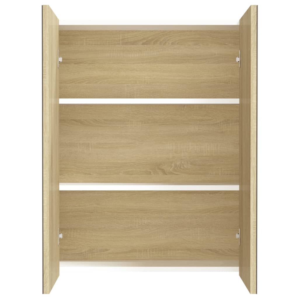 Badkamerkast met spiegel 60x15x75 cm MDF wit en eikenkleurig is nu te koop bij PeponiXL, paradijselijk wonen!