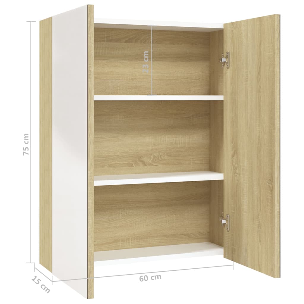 Badkamerkast met spiegel 60x15x75 cm MDF wit en eikenkleurig is nu te koop bij PeponiXL, paradijselijk wonen!