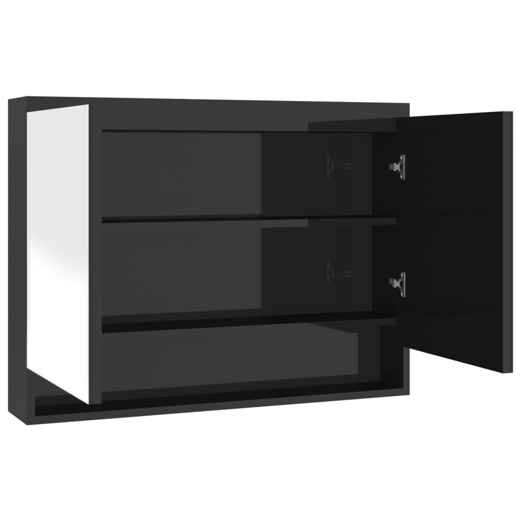 Badkamerkast met spiegel 80x15x60 cm MDF glanzend zwart is nu te koop bij PeponiXL, paradijselijk wonen!