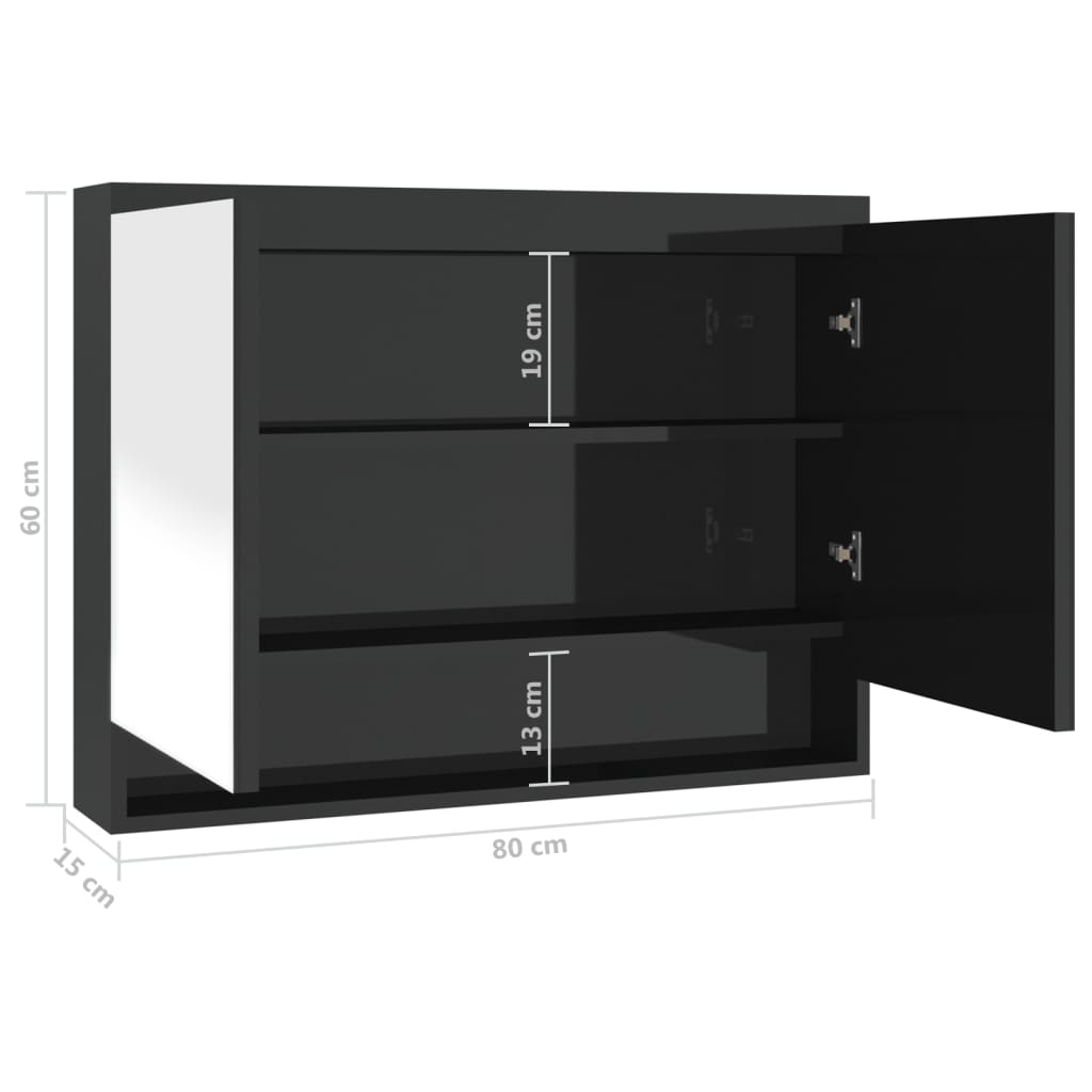 Badkamerkast met spiegel 80x15x60 cm MDF glanzend zwart is nu te koop bij PeponiXL, paradijselijk wonen!