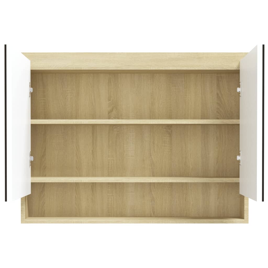 Badkamerkast met spiegel 80x15x60 cm MDF wit en eikenkleurig is nu te koop bij PeponiXL, paradijselijk wonen!