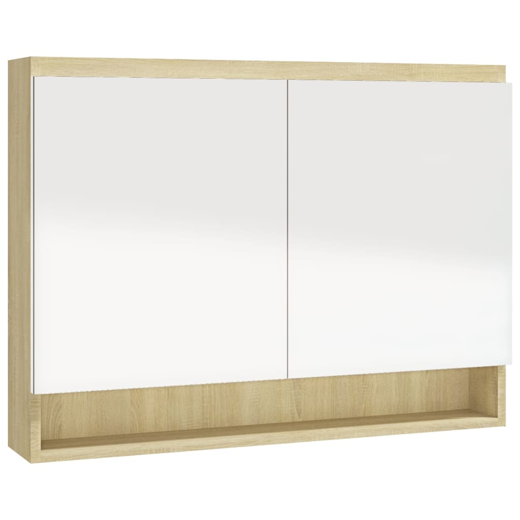 Badkamerkast met spiegel 80x15x60 cm MDF wit en eikenkleurig is nu te koop bij PeponiXL, paradijselijk wonen!