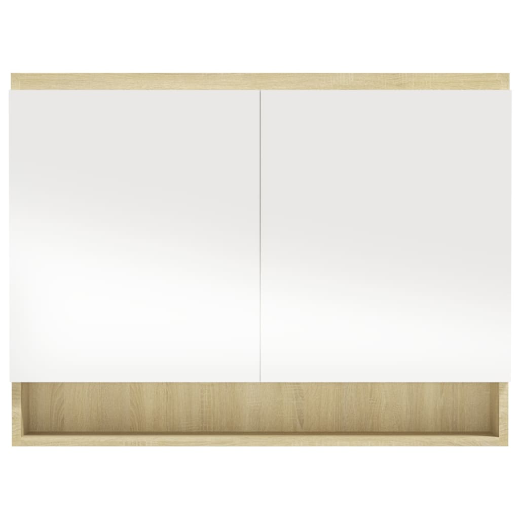 Badkamerkast met spiegel 80x15x60 cm MDF wit en eikenkleurig is nu te koop bij PeponiXL, paradijselijk wonen!