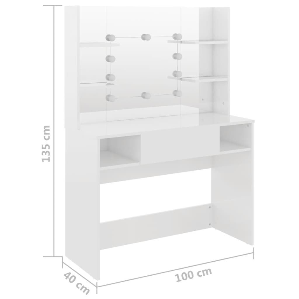 Kaptafel met LED-verlichting 100x40x135 cm MDF glanzend wit is nu te koop bij PeponiXL, paradijselijk wonen!